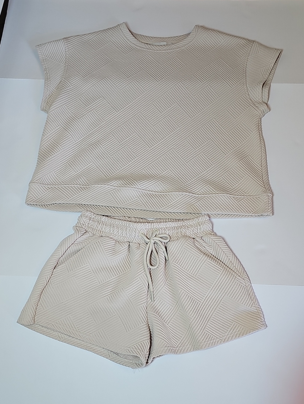 Textured Two-Piece Lounge Set in Light Beige